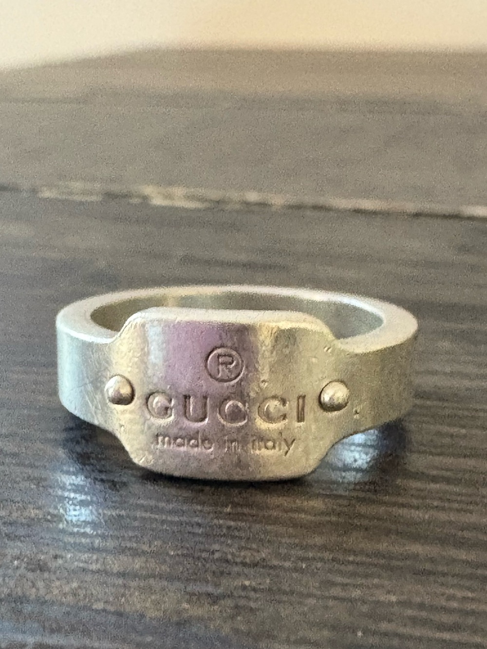 Gucci Sterling Silver Logo Signet Ring Size 6